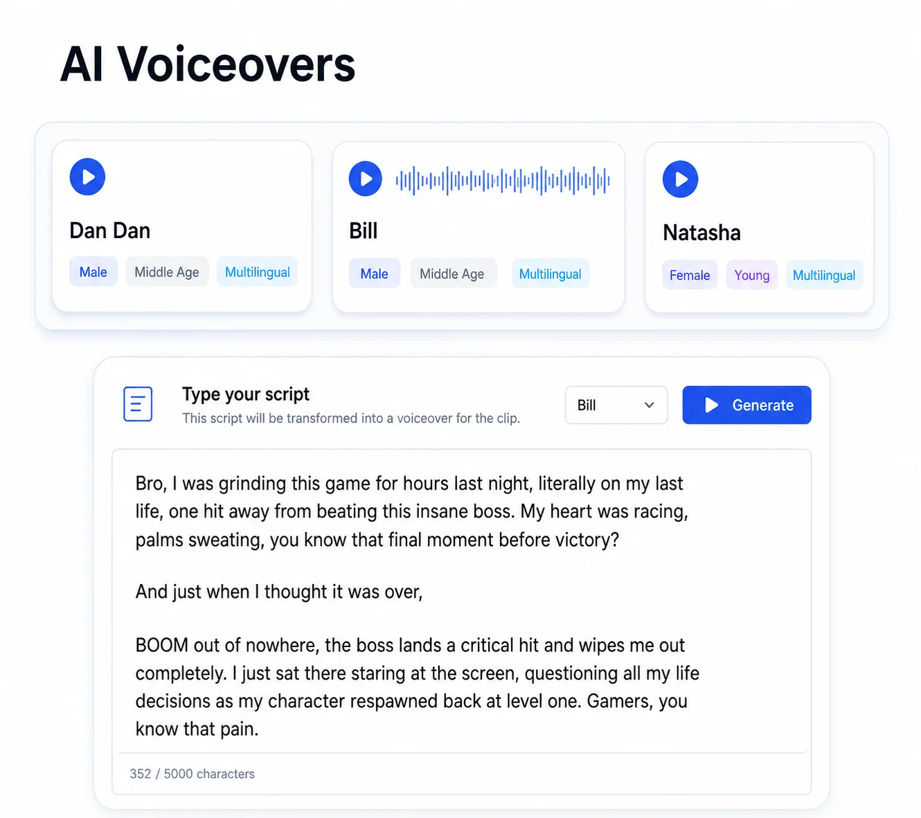 AI Voiceovers feature