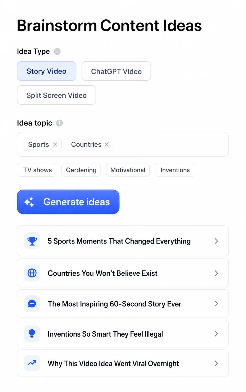 Brainstorm Content Ideas feature